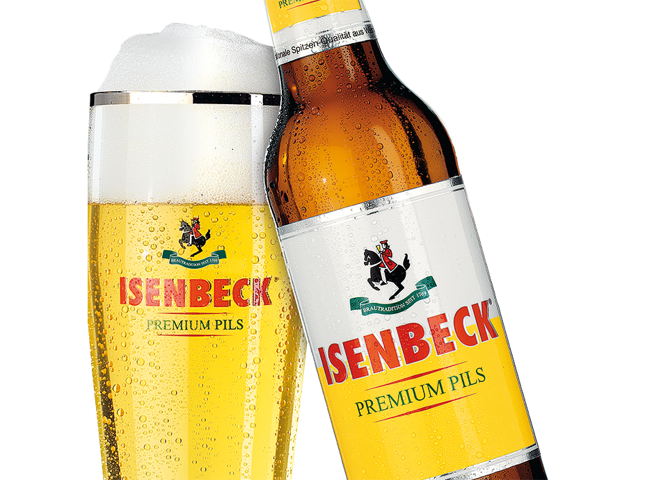 Isenbeck Premium Pils Flasche und Glase